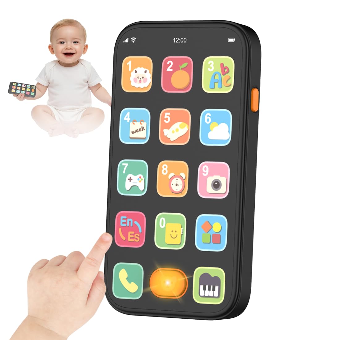 Bilingual Baby Phone Toy Phone for Toddler 1-3, Fun Early Learning Musical Baby Toys for 6-12 Months with Sounds and Light, English/Spanish, Gift for 1 Year Old Boys Girls Kids Infant, Black