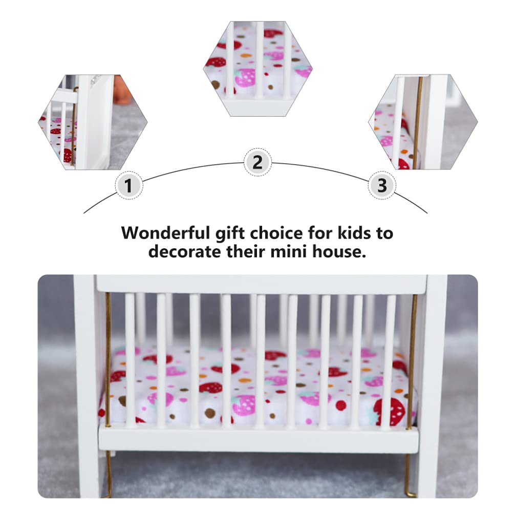 1:12 Scale Dollhouse Mini Crib: Wooden Baby Doll Crib for Dollhouse - Adorable Doll House Accessories and Furniture - Mini Baby Bed Cradle for Miniature Furniture 1 12 Scale 4.40 * 3.93 inches
