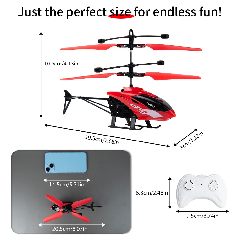 Remote Control Helicopter, Gesture Sensing Indoor Flying Helicopter Toys,RC Airplane for Teenages with 10Mins Flight, RC Helicopters for Kids with Light,Birthday Gifts for Boys and Girls (Red)