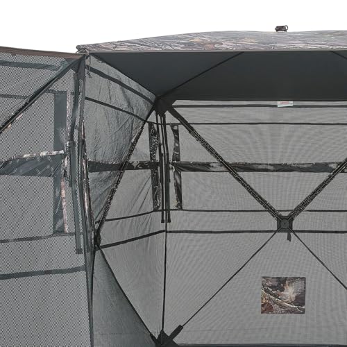VEVOR Hunting Blind，See Through Ground Blinds with Carrying Bag, 360 Degree Portable Camouflage Tent，Durable Concealed Shelter with Silent Side Door and Window, for Turkey and Deer (4-5 Person)