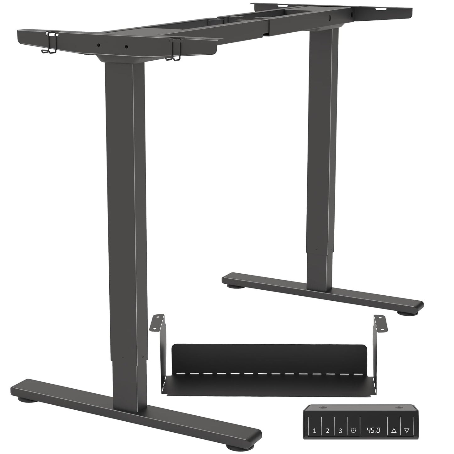 PrecieuxFoyer Dual Motor Standing Desk Frame, Electric Adjustable Legs with Memory Presets, Stand Up Desk Frame Workstation, with Cable Management Tray, 2pcs Headphone Hook, for Home Office