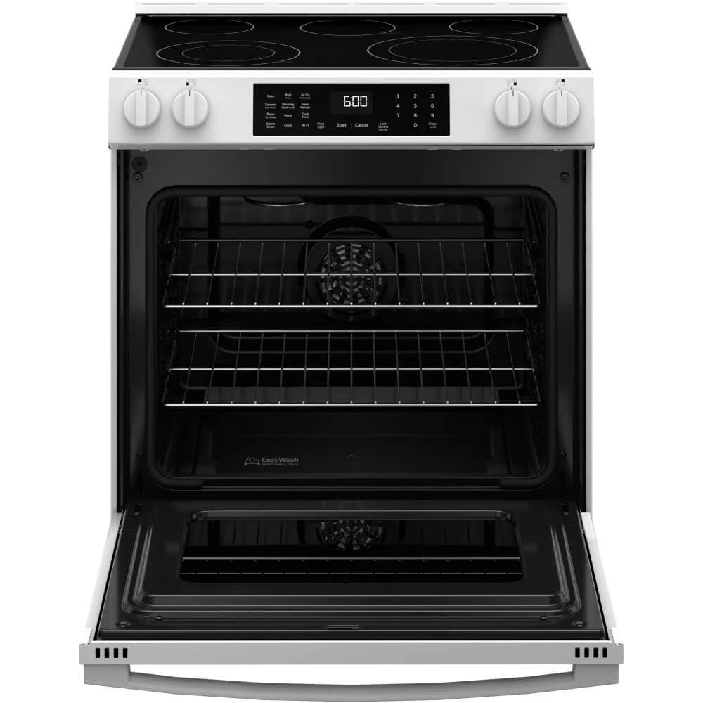 GE GRS600AVWW 30″ Slide-In Electric Convection Range – No-Preheat Air Fry, 5 Heating Elements, Smoothtop Cooktop, White