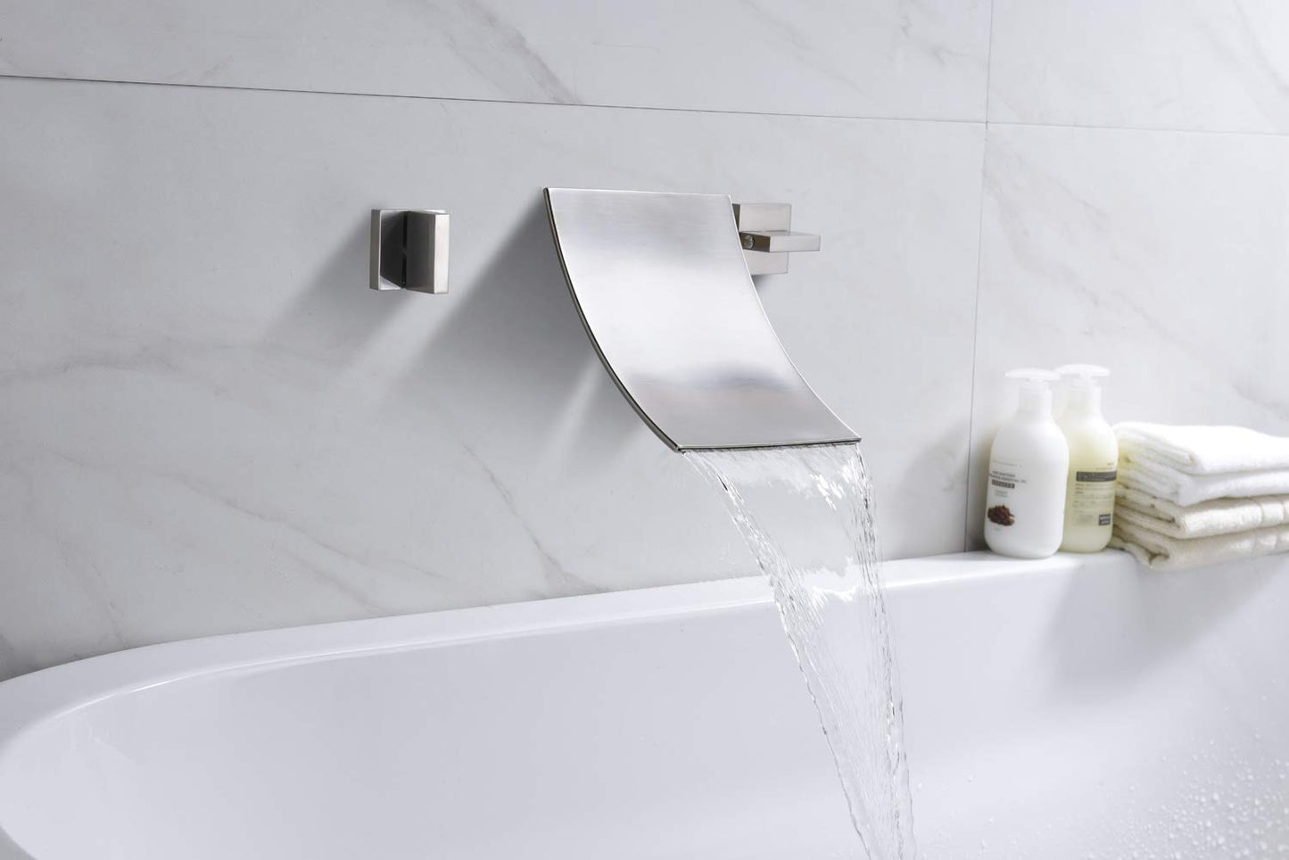 SUMERAIN Wall Mount Waterfall Tub Faucet 3 Hole Brushed Nickel Bathtub Faucet, Extra High Flow Rate