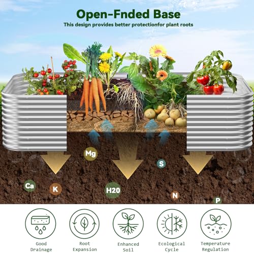 CATMANOR 2 Pack Tall 8x3FT Corrugated Galvanized Steel Raised Garden Bed Outdoor, Metal Above Ground Garden Bed for Vegetables and Flowers, Raised Beds for Gardening-8x3x1.5FT