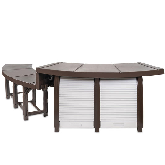 XtremepowerUS SPA Bench Set with Storage & Roller Shades – 2 Medium & 2 Tall Benches, Brown, 400 lbs Capacity, Outdoor Use