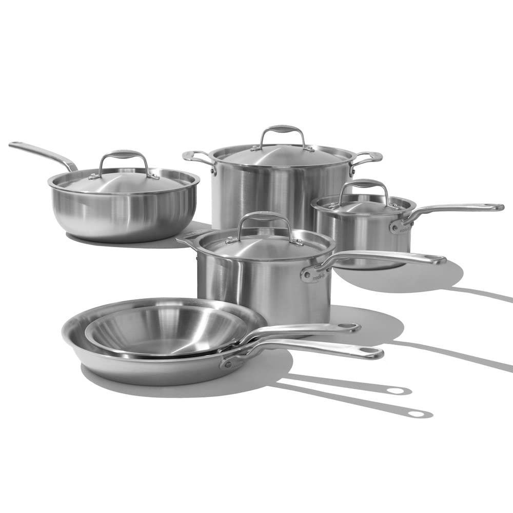 Made In Cookware | 10 Piece Stainless Steel Pot and Pan Set | 5 Ply Clad - Includes Stainless Steel Frying Pans, Saucepans, Saucier and Stock Pot W/Lid | Professional Cookware | Crafted in Italy