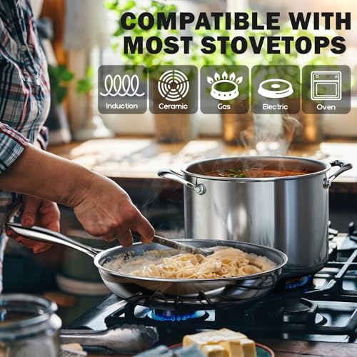 Cooks Standard 10 Piece Stainless Steel Cookware Set — Induction Cookware, Non Toxic Pots Pans Set, Professional Stainless Steel Pot Pan Set, Heavy Duty Pot Set, Multi-Ply Full Clad Stay-Cool Handles