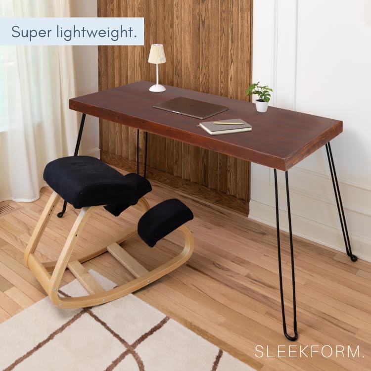 Sleekform Wooden Folding Desk, Small Folding Table Portable with Collapsible Hairpin Legs, Austin Kneeling Chair, Home Office Ergonomic Computer Desk Stool
