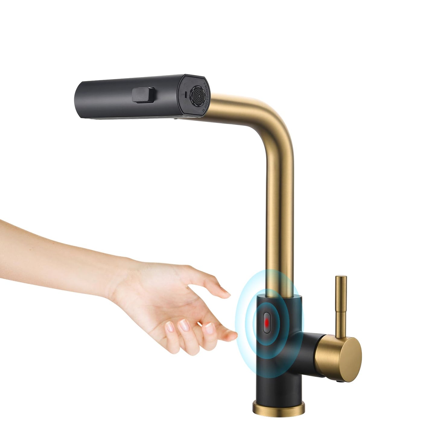 CENOSA Touchless Kitchen Faucet Motion Sensor Hands Free Single Handle Kitchen Sink Faucet with Pull Down Sprayer Black and Gold