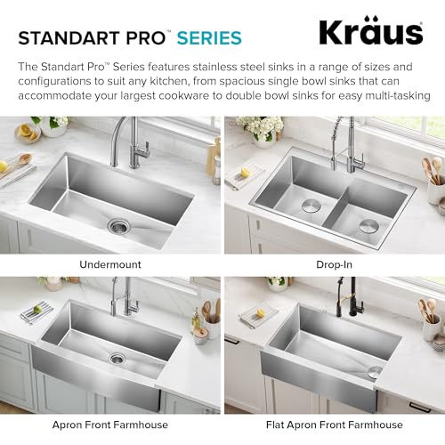 Kraus KHU100-32 Standart PRO 16 Gauge Undermount Single Bowl Stainless Steel Kitchen Sink, 32 Inch