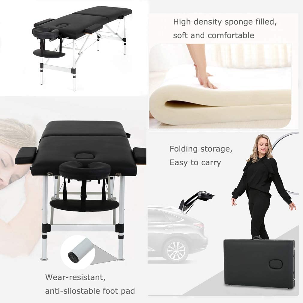 BestMassage Aluminium Massage Bed Portable Massage Table 24 inch Wide Lash Bed Height Adjustable 2 Folding Spa Table with Non-Woven Bag for Spa Footmassage Facial CareSpa Tattoo