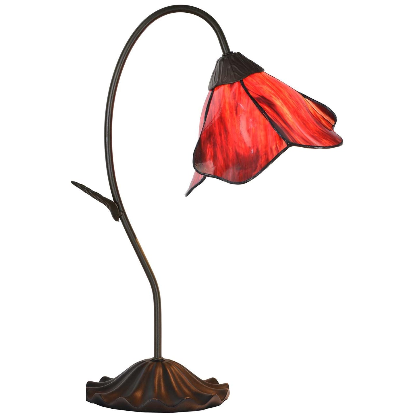 Bieye L12018 Flower Tiffany Style Stained Glass Table Lamp with 8-inch Wide Bent Glass Lampshade Lily Pad Base (Red, 1-Light)