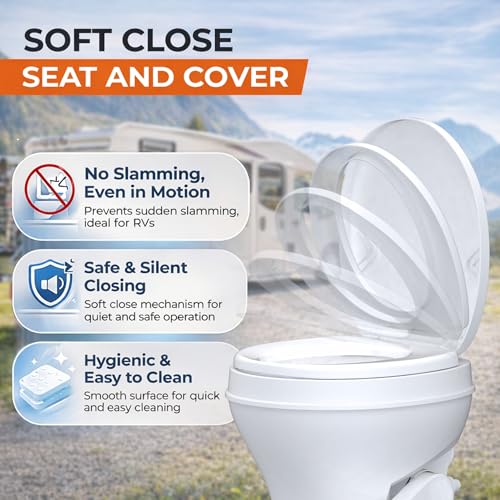 SEAFLO RV Toilet, 18.4” Residential Height, Gravity Flush System, Foot Pedal Operation, Soft Close Seat, for RV Motorhomes Campers, IAPMO & CSA Certified - 4-Year Warranty
