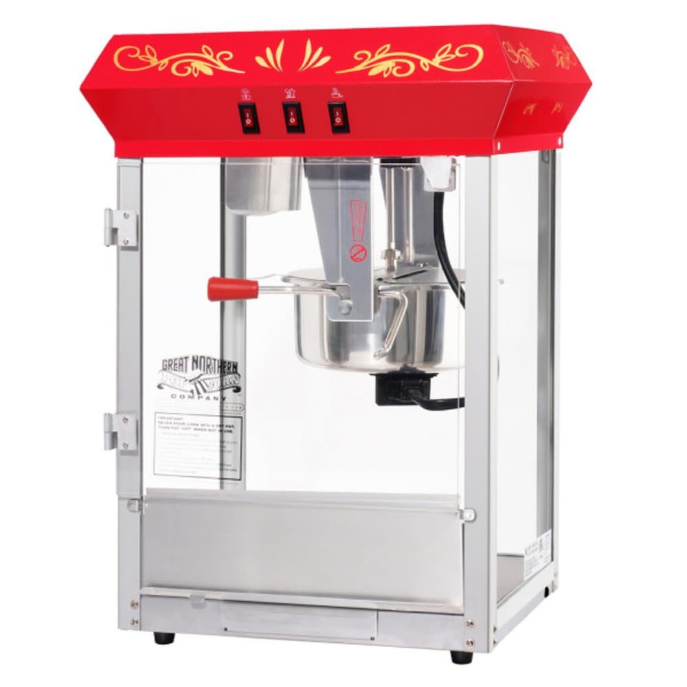 Great Northern Popcorn Company 6100 8 ounce Foundation Red Antique Style Popcorn Popper Machine, Red Floral, Counter-top Popper Machine