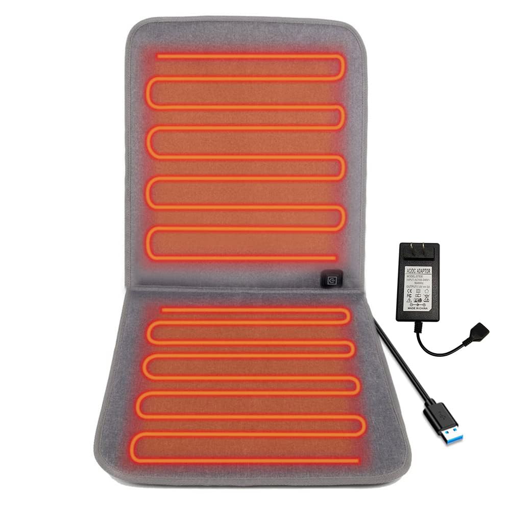 WOOLALA USB Heated Seat Cushion for Office Chair, Large Heating Area Heated Seat Cover Therapy Heating Pad for Back, Lumbar, Hip, Thigh with 3 Temperatures Levels, 17In * 35.5In