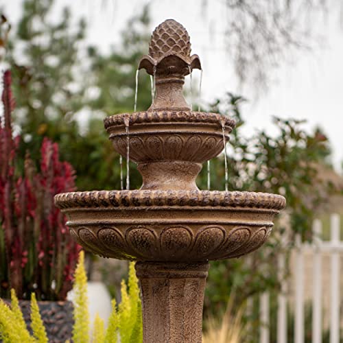 XBrand 39" 2-Tier Outdoor Freestanding Solar Water Fountain – Classic Sand Stone Resin Bird Bath with Pump – Solar Powered Garden Decor for Patio, Yard, Porch, and Lawn