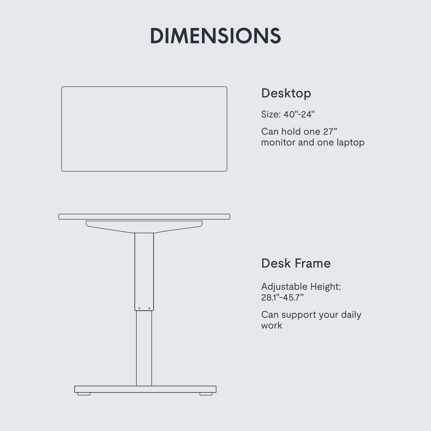FLEXISPOT EN1 One-Piece Adjustable Desk 40 x 24 Inches Stand Up Desk Workstation Electric Standing Desk with Seamless Desktop (Silver Frame + 40 inches White Top, 2 Packages)