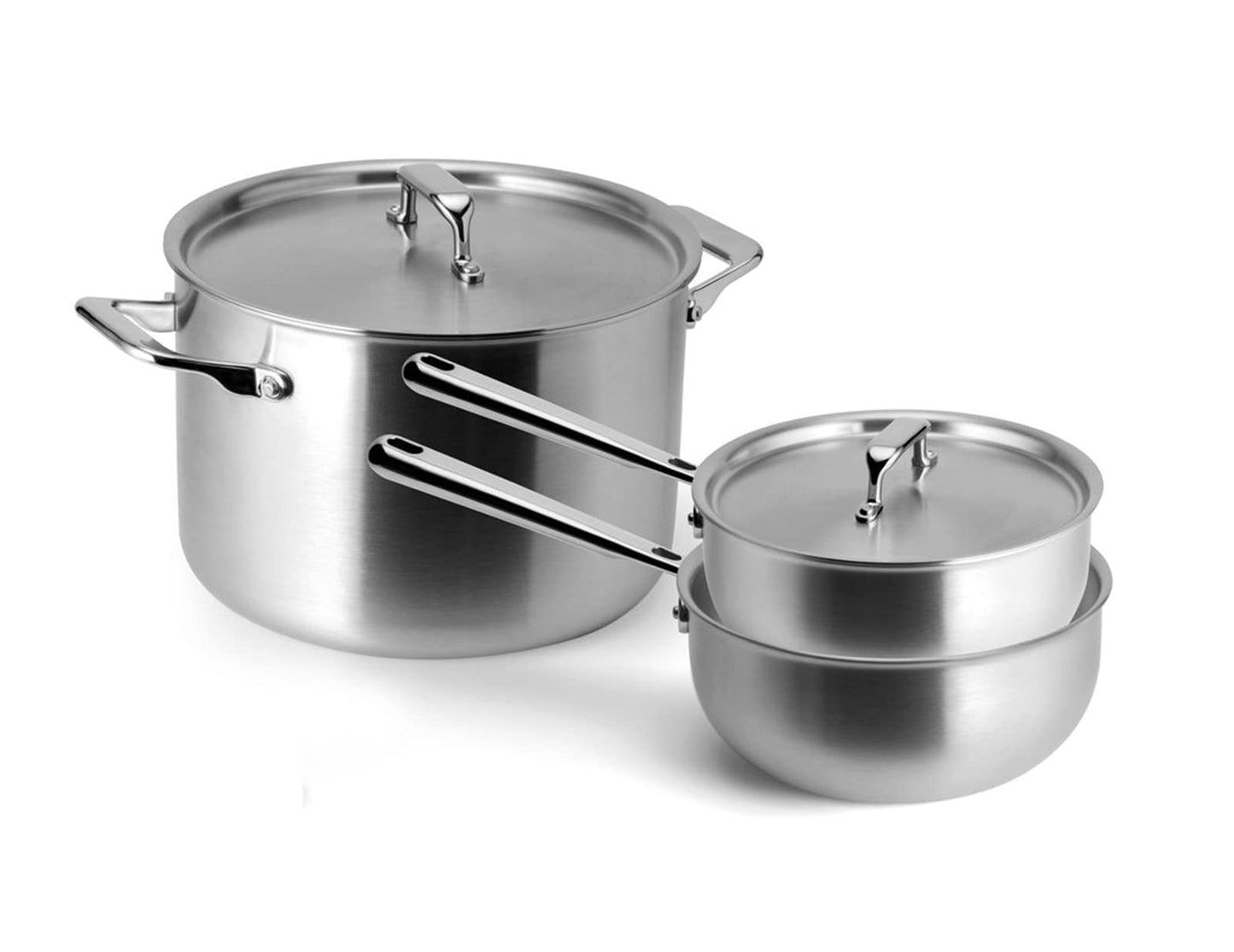Misen 5-Ply Stainless Steel Cookware Set - Versatile, Dishwasher Safe - 12-Piece Set - 10" Skillet, 12" Skillet, 3 QT Saute Pan & 6 QT Rondeau + Lids, 2 QT & 3 QT Saucier + Lids, 8 QT Stockpot + Lid