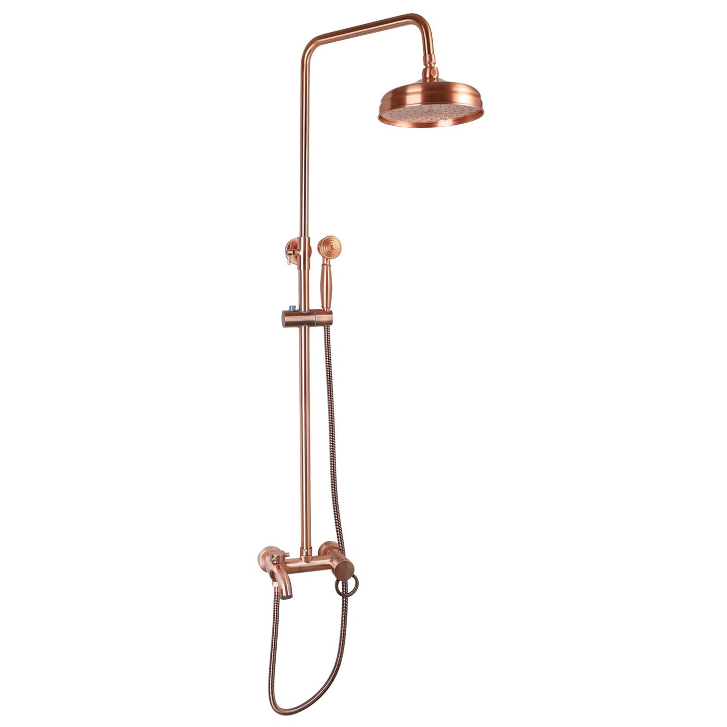 KECTIAKL Antique Copper Exposed Shower System 8 Inch Rainfall Shower Head 3 Functions Wall Mounted Outdoor Shower Fixtures Bathroom Shower Kit Antique Brass Shower Faucet Set