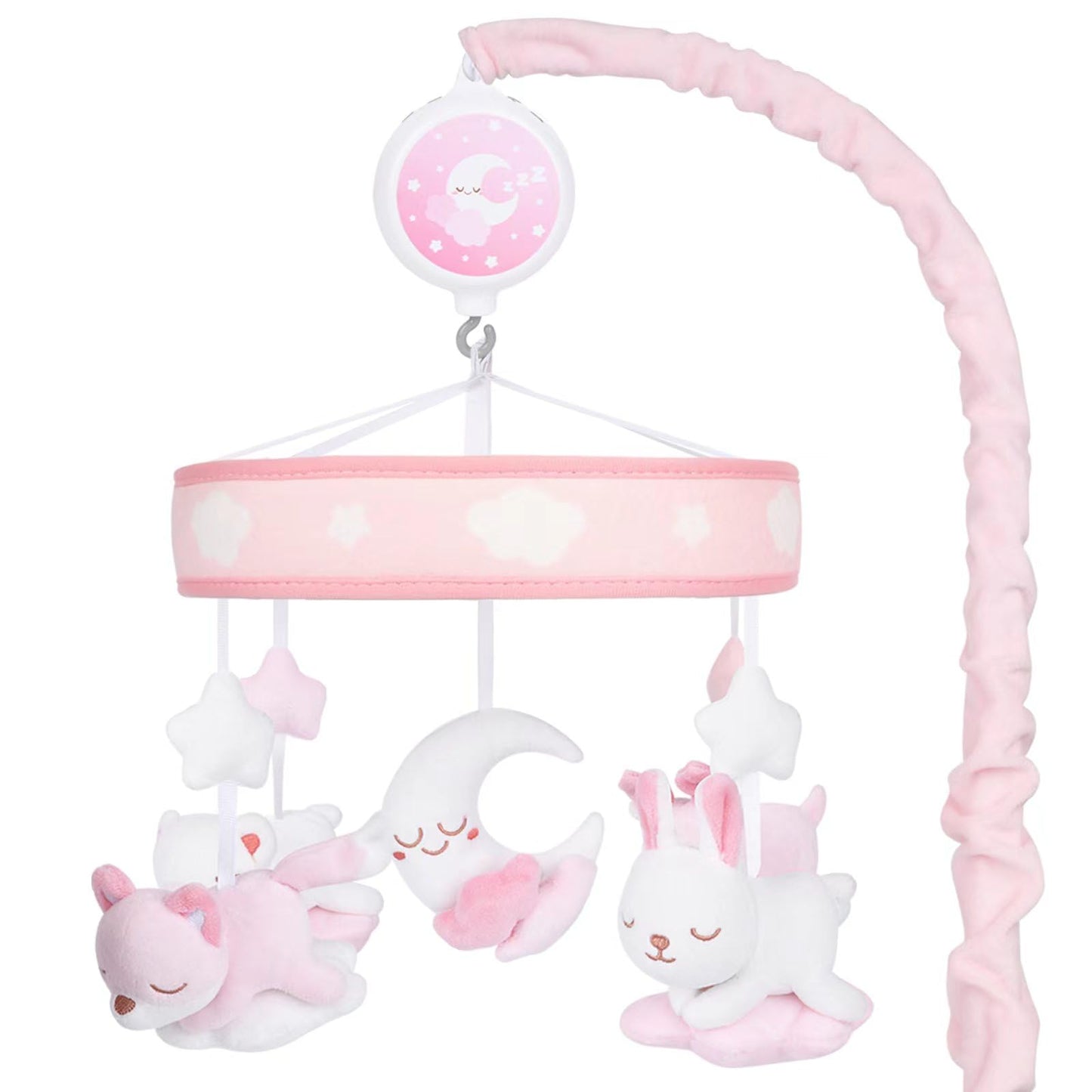 YIERCHOO Crib Mobile for Girls, Baby Mobile for Crib with 12 Lullabies Digital Musical Box, 3 Modes, Volume & Songs Control, Pink Design for Nursey Decor