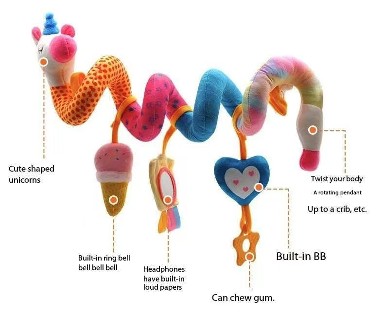 GZYFUVALW Spiral Car Seat & Stroller Activity Toys-Baby Sensory Toys for Babies 0-12 Months Boys Girls - Hanging Toys Carseat Crib Stroller, withbRattle, Mirror, Crinkle, Squeaky Baby Gifts 02