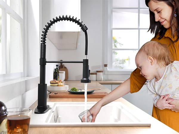 OWOFAN Touchless Kitchen Faucet with Pull Down Sprayer LED Light Single Handle Kitchen Sink Faucet Motion Sensor Smart Hands-Free Black