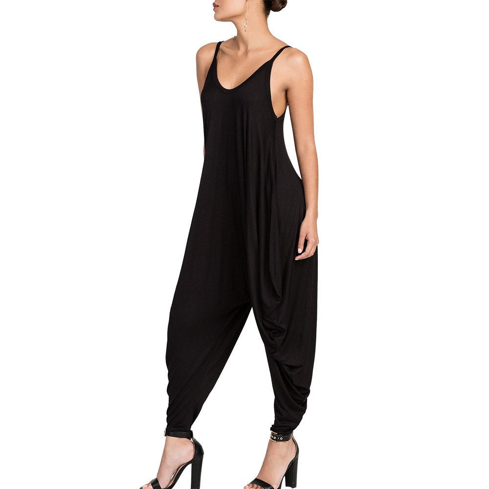 Dreamskull Women's Punk Spaghetti Strap Jumpsuit V Neckline Comfy Loose Harem One Piece Romper…
