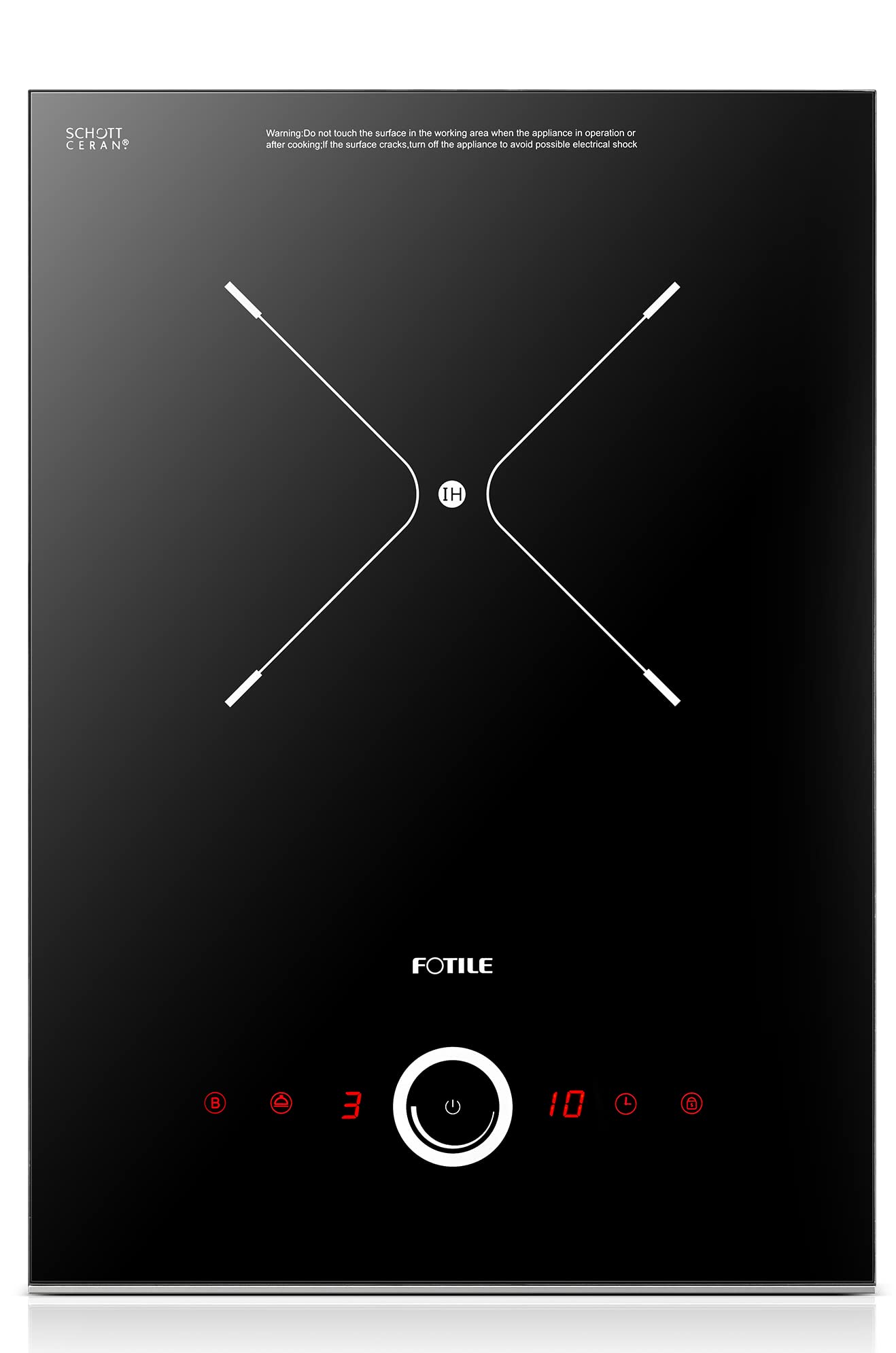 FOTILE EIG30102 12" Built-in Electric Induction Cooktop Stovetop with 9 Heating Levels, Overheat Protection, Child Lock and SCHOTT Ceramic Glass, 240V Single Burner, Black
