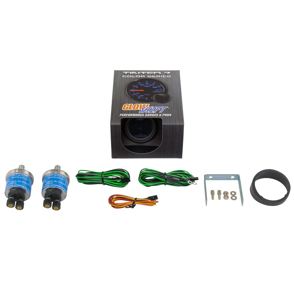 GlowShift Tinted 7 Color Dual Digital 220 PSI Air Pressure Gauge Kit - for Air Ride Suspension Systems - Includes 2 Electronic Sensors - Multi-Color LED Display - Smoked Lens - 2-1/16" 52mm