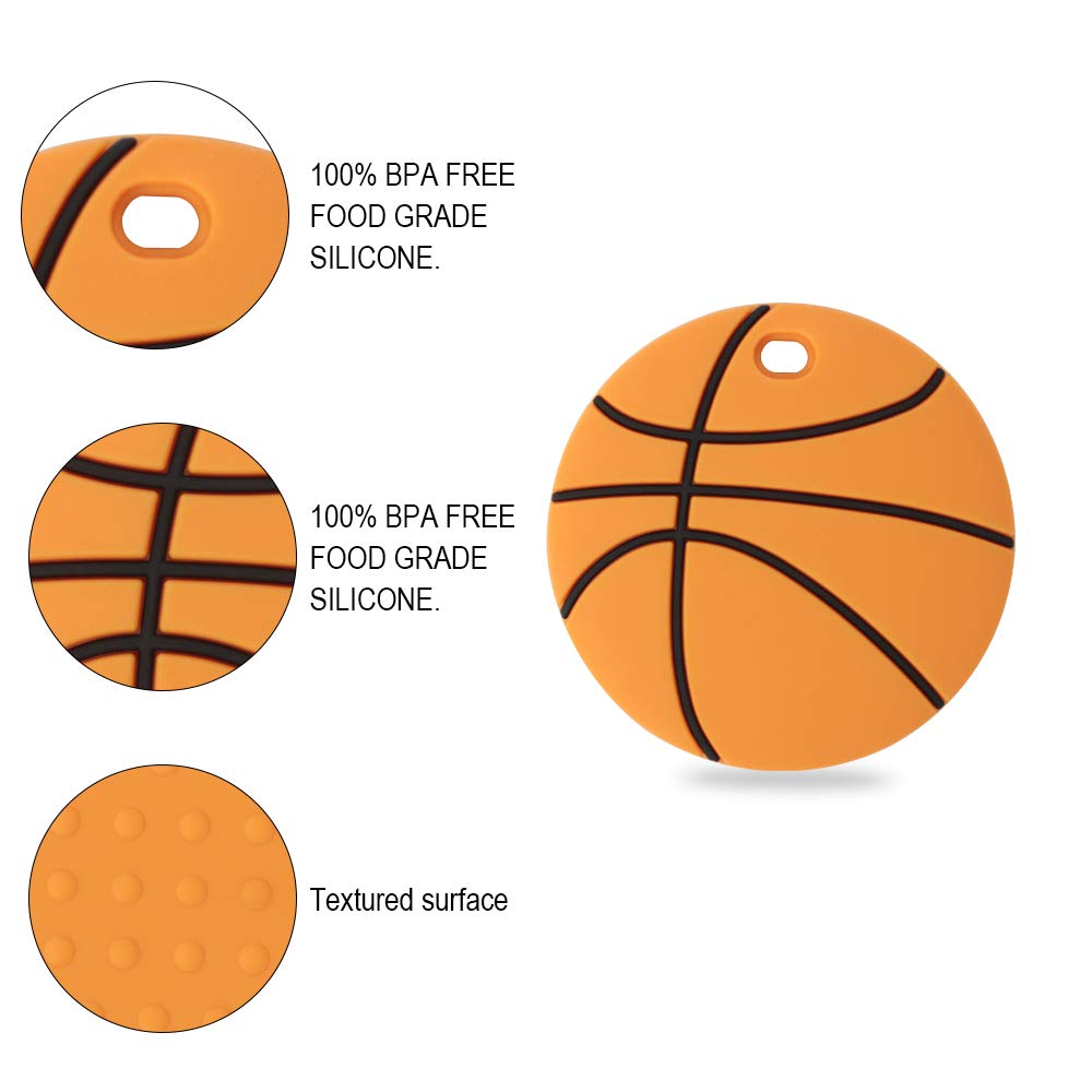Baby Food Grade Silicone Sport Ball Teether Toy with Pacifier Clip Holder,Teething Toys Gift Set for 3 Months+ Boys and Girls,Freezer Safe,BPA Free. (Basketball)