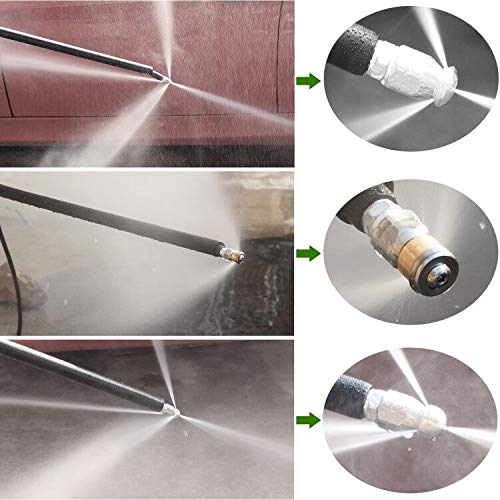 WEST BAY Sewer Jetter Kit 100 FT for Pressure Washer, 5800PSI Drain Cleaner Hose 1/4 Inch NPT Corner Rotating and Button Nose Sewer Jetting Nozzle Spanner Watertight Tape Pearl Corsage Pin