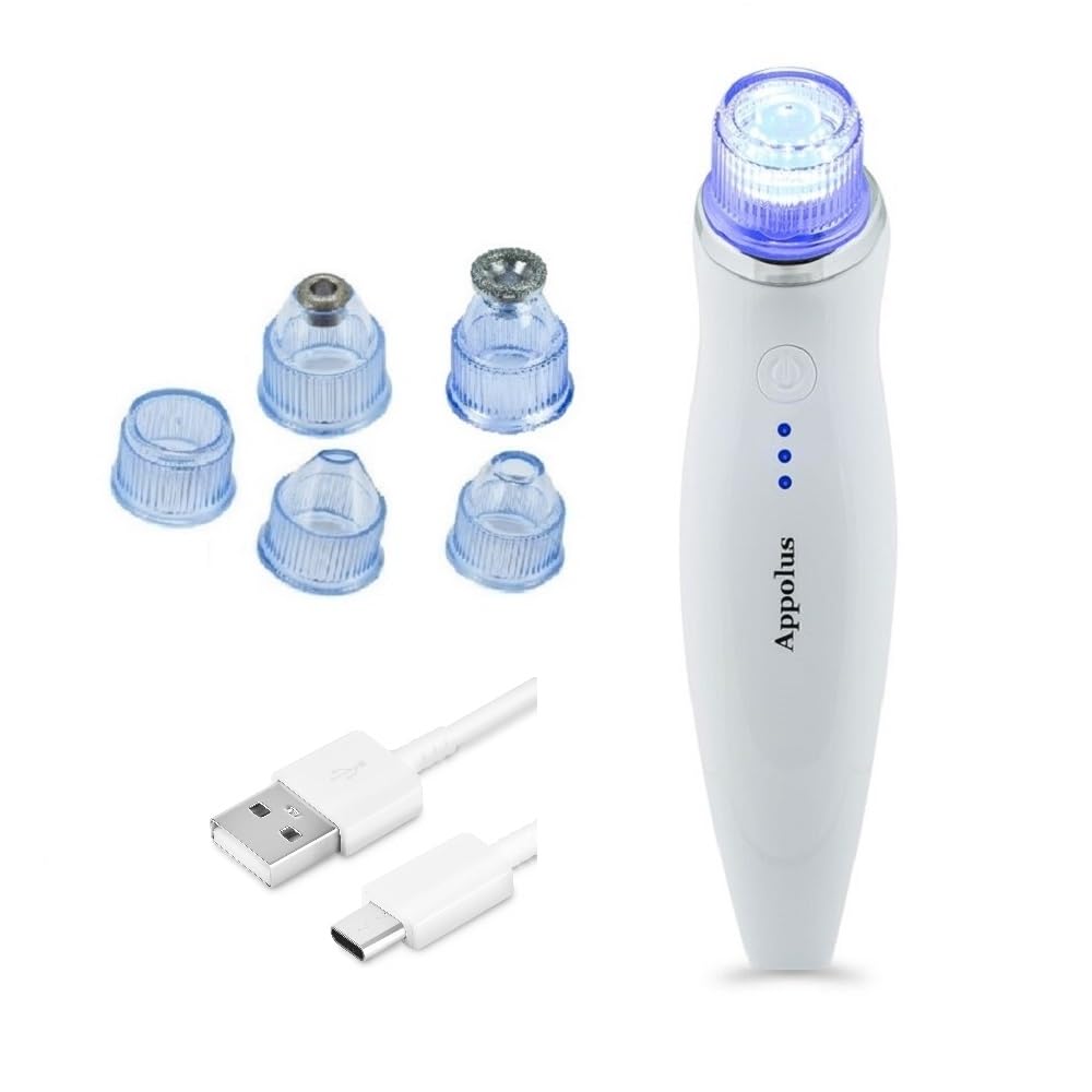 Appolus 3-in-1 Diamond Microdermabrasion Machine - Vacuum & Light Therapy Tool - Anti-Aging Device for Face & Neck - Skin Tightening - Wrinkle Reducing - Jawline Definition