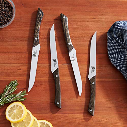 Shun Shima Natural 4-Piece Steak Knife Set, 5" Shima Steak Knives, Handcrafted Japanese Knife Set in Presentation Box, Japanese AUS8A Stainless Steel Blades, Tagayasan Handles