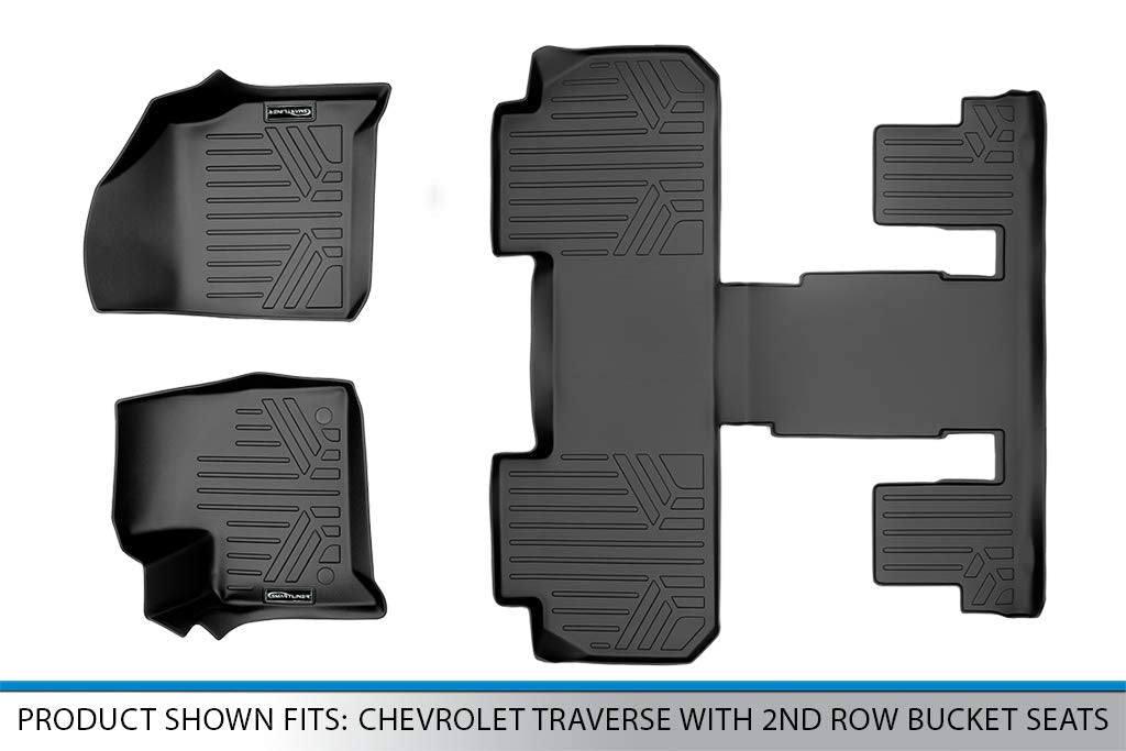 SMARTLINER Custom Fit Floor Mats 3 Row Liner Set Compatible with 2018-2023 Chevrolet Traverse