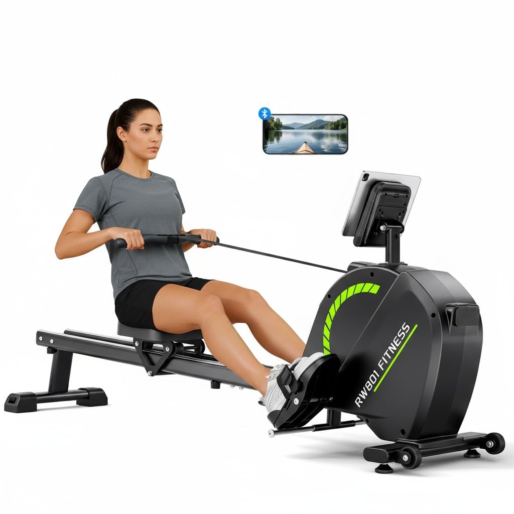 Dripex Rowing Machines for Home Use, Rowing Machine Magnetic Rower, Max 360 LBS, 16 Levels of Workout Resistance, Dual Slide Rail, Bluetooth App Compatible, LCD Monitor, Row Machine for Gym Exercise