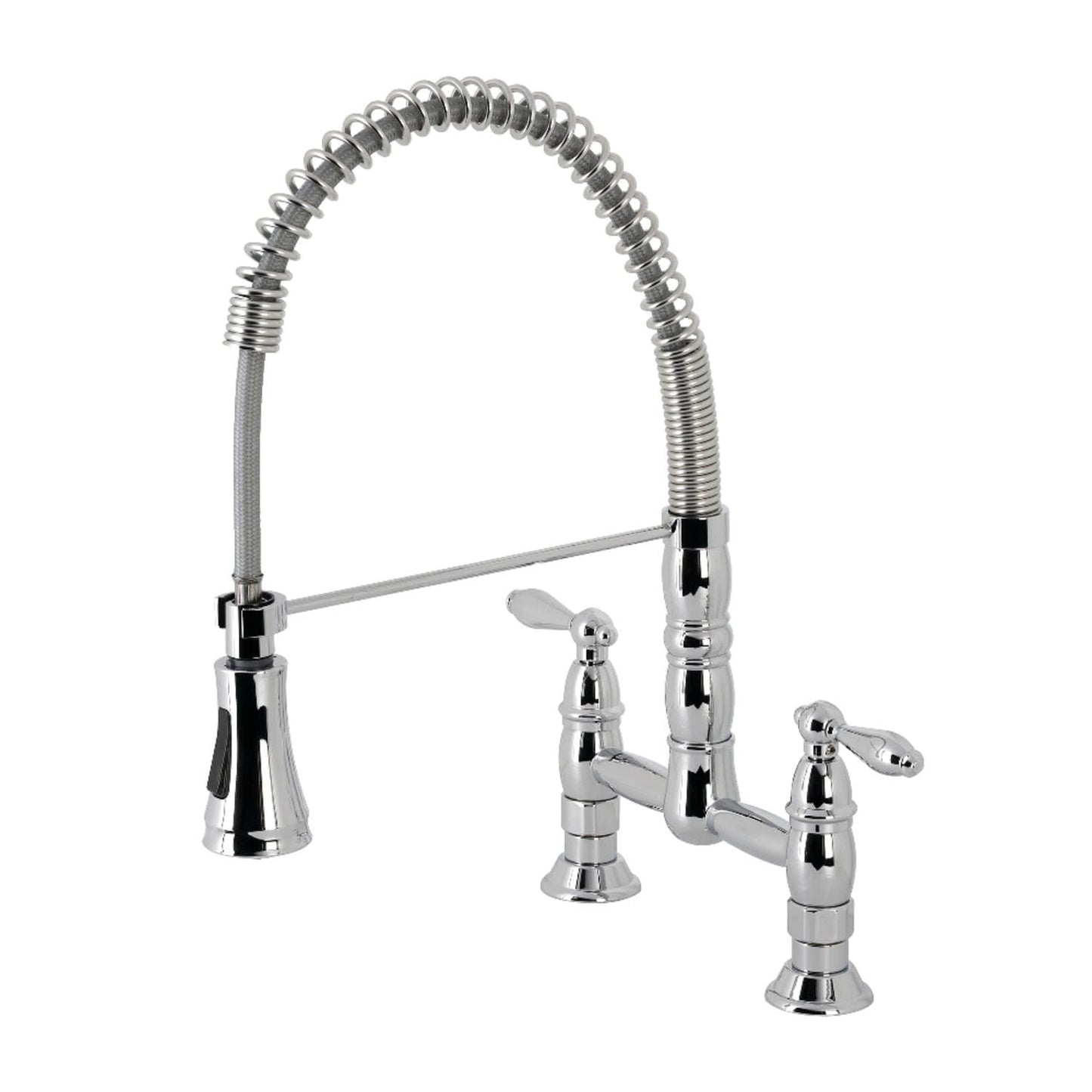 Gourmetier GS1271AL Heritage Two-Handle Deck-Mount Pull-Down Sprayer Kitchen Faucet, Polished Chrome