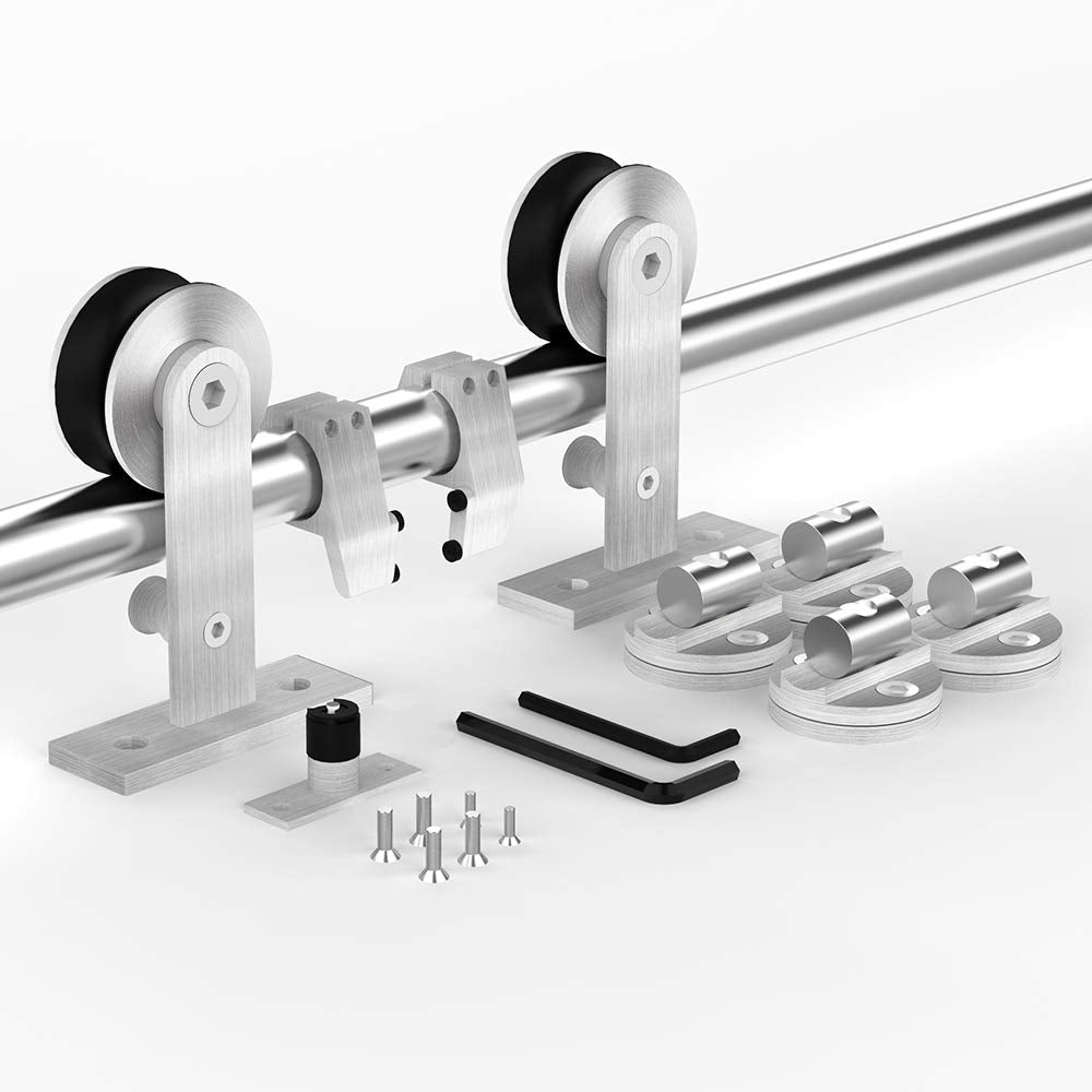 HAHAEMAIL 6.6FT Top Mount Stainless Steel Sliding Barn Door Hardware Track Kit, Heavy Duty, Anti-Rust, Slide Smoothly Quietly Easy Instal 6.6FT Track Kit for 36"~40" Wide Single Door