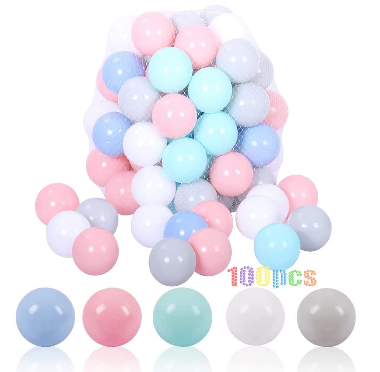 LANGXUN 50 100 200 Balls Soft Plastic Ball Pit Balls for Kids, Gift for Baby Toddler Birthday Christmas, Ball Pit Play Tent, Baby Kiddie Pool Water Toys, Party Decoration