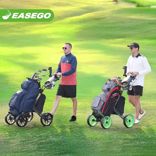 EASEGO Golf Push Cart 4 Wheel : Golf Walking Carts with Phone Holder/Cup Holder/Umbrella Holder/Foot Brake/Cooler Basket 4 Wheel Superlite Golf Pull Cart All-Terrain Golf Caddy Carts(Lime Green)