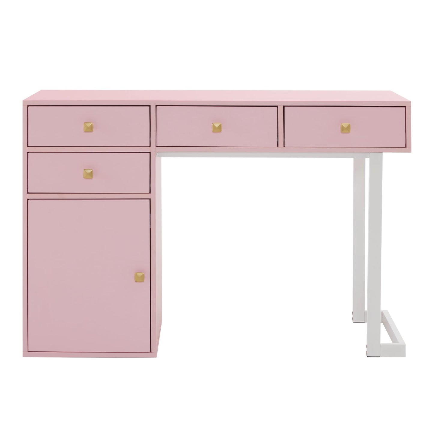 BarberPub Beauty Manicure Table with Storage Drawers, Nail Salon Desk for Nail Tech, Makeup Station with Round Handles, Beauty Equipment with Display Open Space 2990 (White&Pink)
