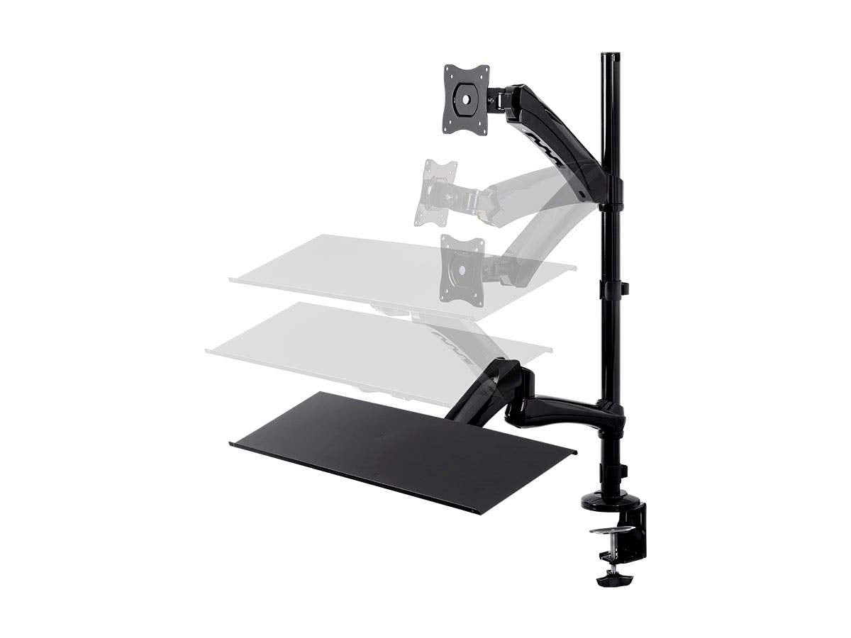 Monoprice Articulating Gas Spring Sit Stand Monitor and Keyboard Workstation Mount - for Displays 13in to 26in, VESA 75x75 to 100x100, Easy to Use, Compatible with Most Desks, Black
