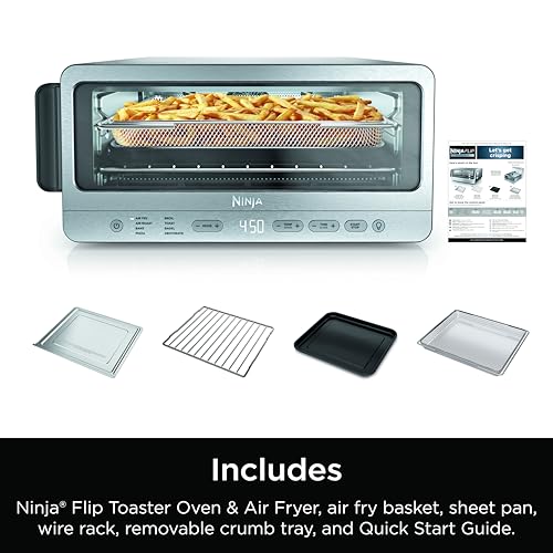 Ninja Air Fryer Toaster Oven Combo | 8-in-1 Functionality | Flip Up & Away for Storage Space | Air Fry Basket, Sheet Pan, Wire Rack & Removable Crumb Tray |1800 Watt | Stainless Steel | SP151