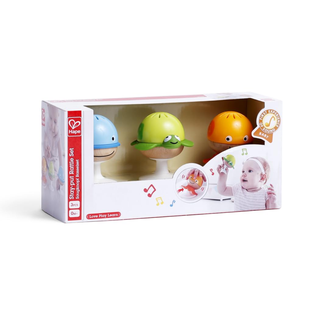 Hape Put-Stay Rattle Set | Three Sea Animal Suction Rattle Toys, Baby Educational Toy Set