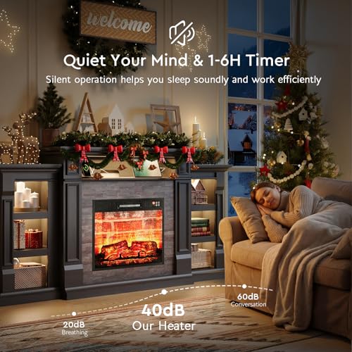 72'' Fireplace TV Stand with Outlet & LED, Electric Fireplace with Mantel, Entertainment Center with Storage, 23'' Fireplace Heater Insert with 3D Flame Effect for Living Room, Black