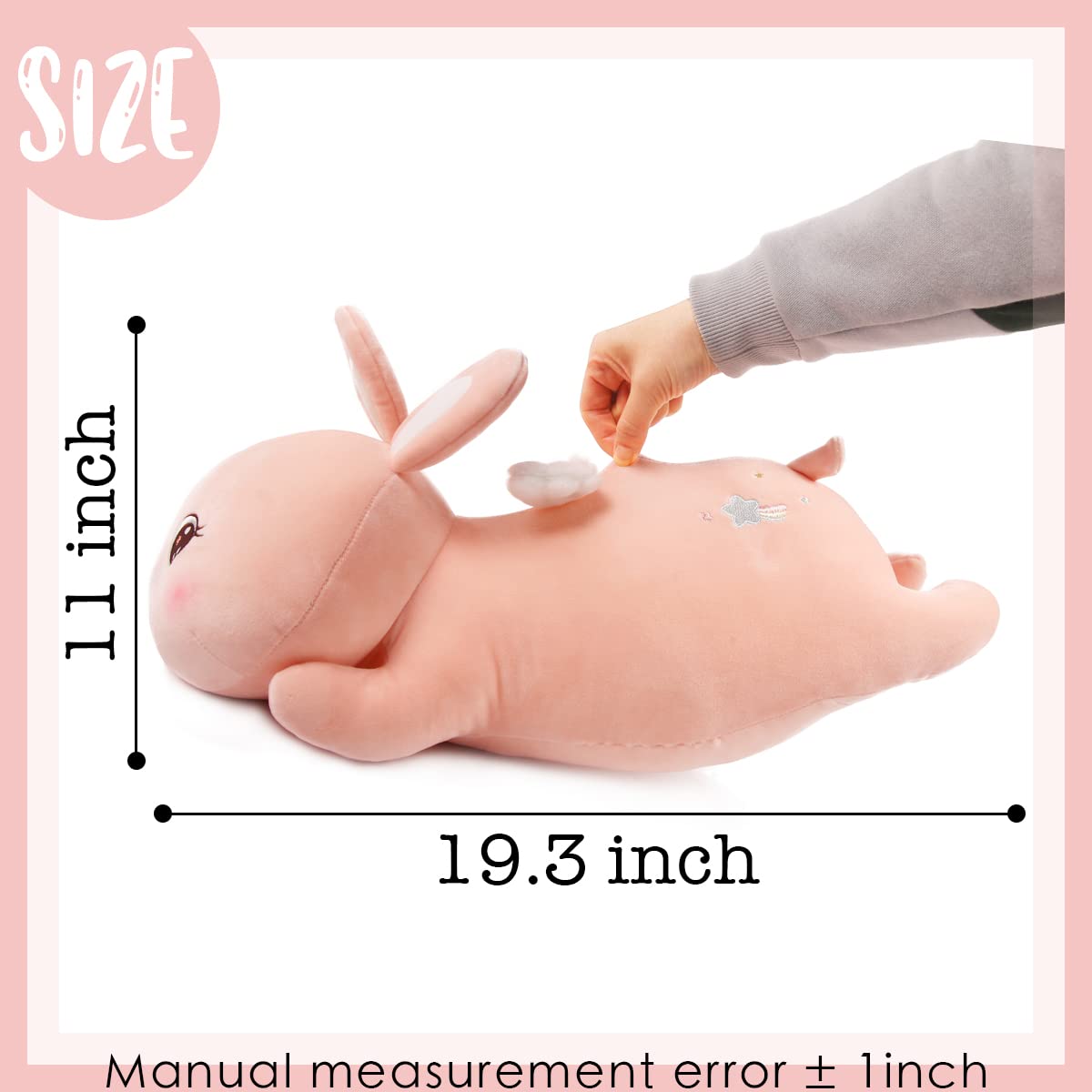 ARELUX 21.7" Pink Stuffed Animal Pillow,Easter Bunny Plush Soft Hugging Toys,Cute Rabbit Doll Throw Pillow with Wings, Gifts for Girls Kids Birthday