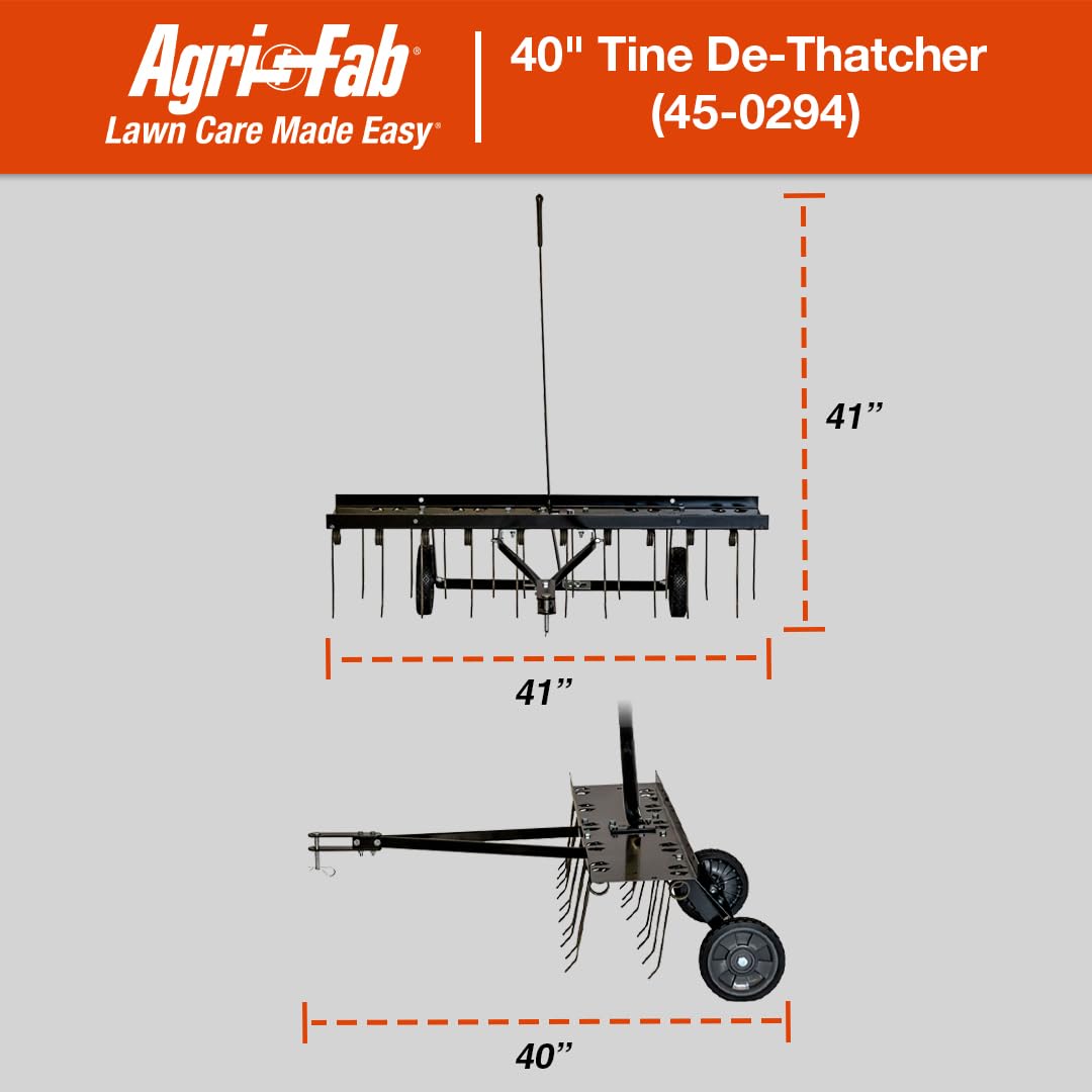 Agri-Fab 45-0294 40in Tow Behind Lawn Dethatcher, 20 Durable Spring Steel Tines Lawn dethatcher, Designed to pull behind Lawn and Garden Tractors, Black
