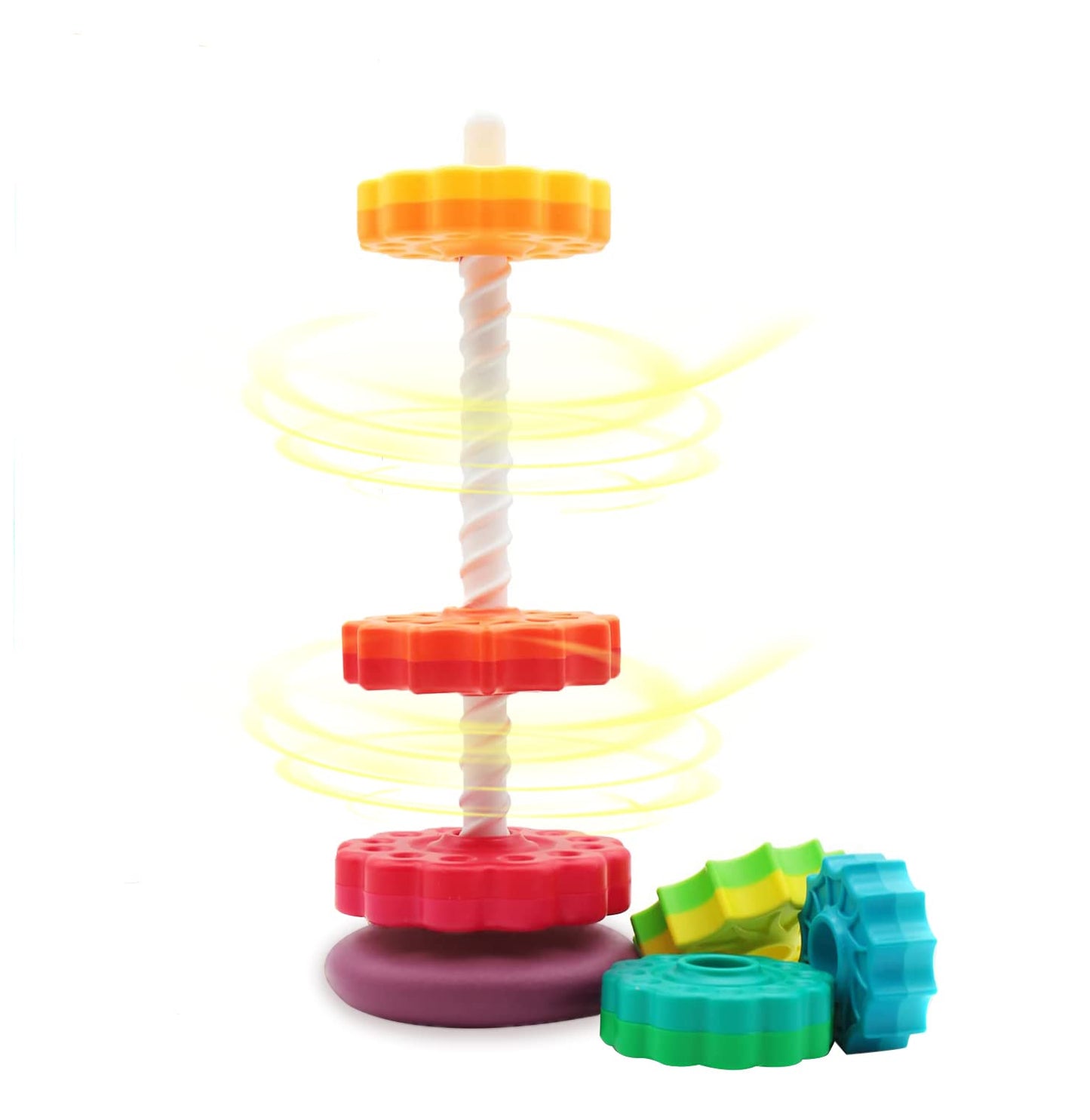 LUCKFUTURE Educational Spinning Stacking Toys, Rainbow Stacking Rings Baby Toy, Montessori Sensory Learning Toy for Girls and Boys Toddlers Toys for 1-3 Year Old