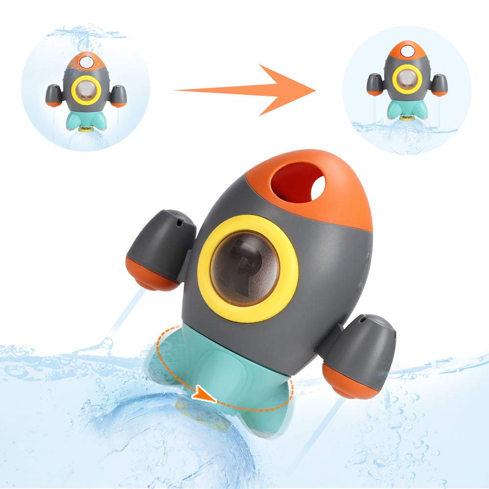 Elovien Baby Bath Toys, Space Rocket Shape Bathtub Toys for Toddlers, Spray Water Toys w/ Rotating Fountain, Bathroom Shower Toys for Infants Aged 18 Months 2 3 4 5 Years Old Kids Girls Boys