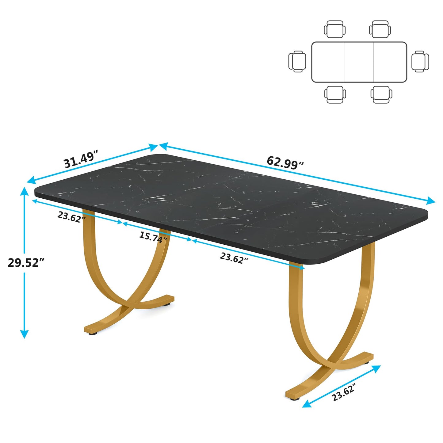 LITTLE TREE Dining Room Table, Kitchen Table with Faux Marble Table Top and Gold Metal Legs