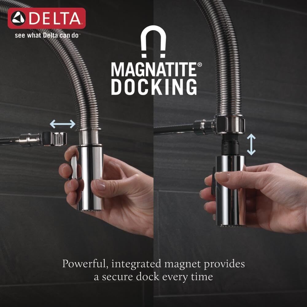 Delta Faucet Trinsic Pro Commercial Style Kitchen Faucet, Kitchen Faucets with Pull Down Sprayer, Kitchen Sink Faucet, Faucet for Kitchen Sink with Magnetic Docking, Arctic Stainless 9659-AR-DST